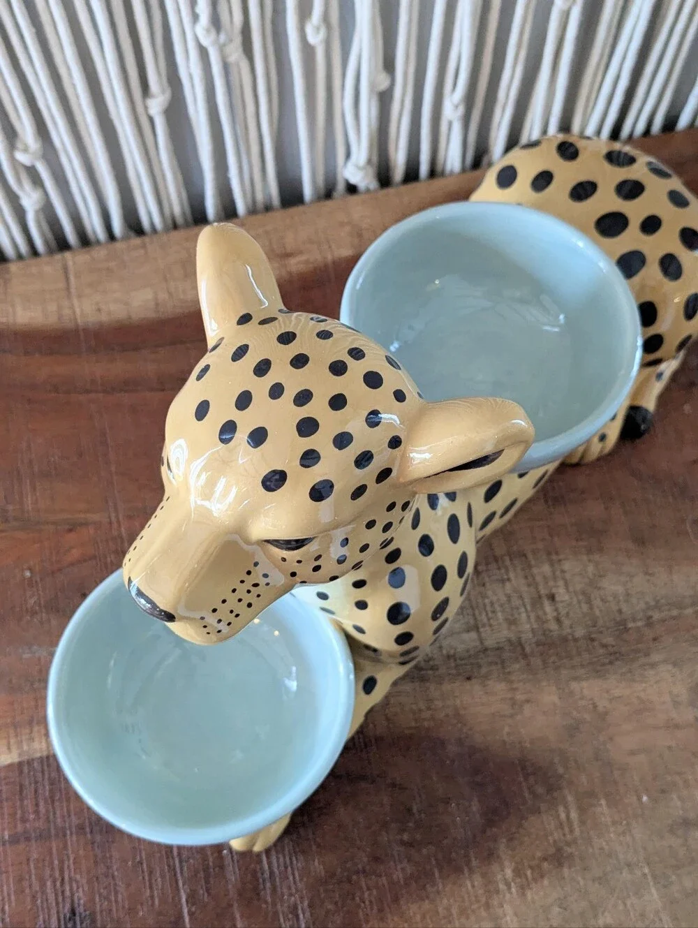 Anthropologie Ceramic Leopard / Cheetah Double Bowl